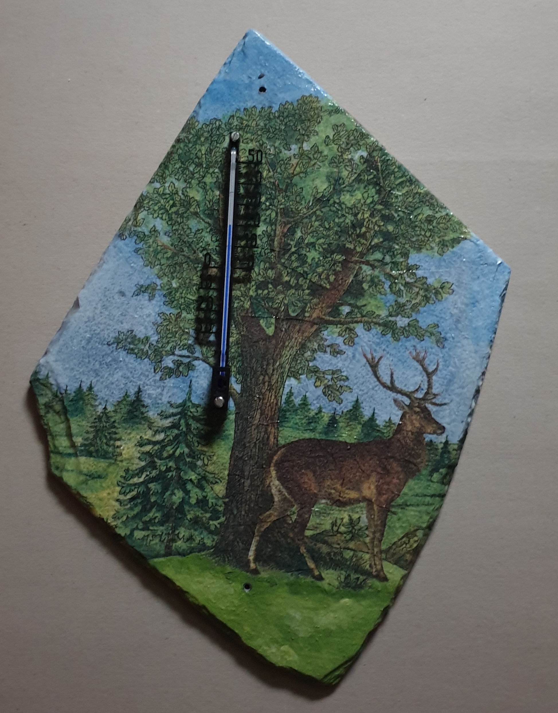 Thermometer auf Schiefertafel in Serviettentechnik handgemacht